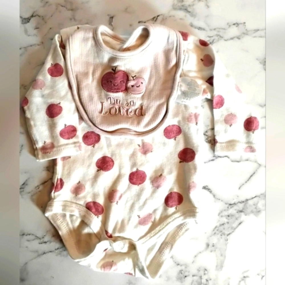 Apples Long Sleeve‎ Baby Tee with Bib